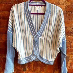 Cropped, loose, low striped & braided sweater